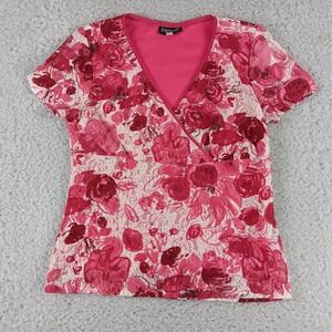 b.i.y.a.y.c.d.a. Pink Floral Lace V-Neck Wrap Top Short Sleeve Medium 1J699HT